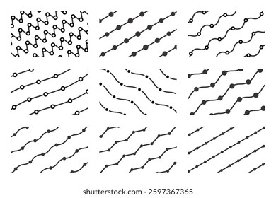 Geometric vintage Zigzag Waves Lines patterns set collections. Border Doodle design illustration.
