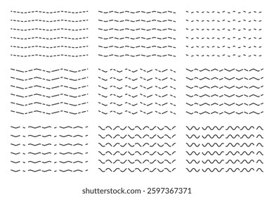 Geometric vintage Zigzag Waves Lines patterns set collections. Border Doodle design illustration.
