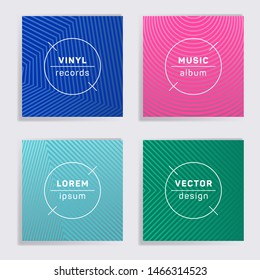 Geometric vinyl records music album covers set. Halftone lines backgrounds. Flat creative vinyl music album covers, disc mockups. DJ records geometric layouts. Posters material design.