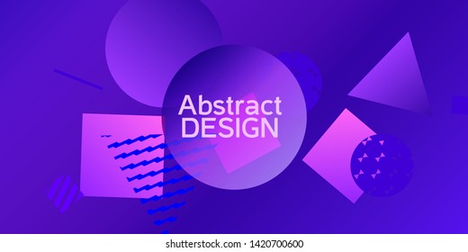 Geometric Violet abstract background with trendy isometric shapes. Minimal universal banner templates in memphis style. Dynamic composition. Vector illustration.