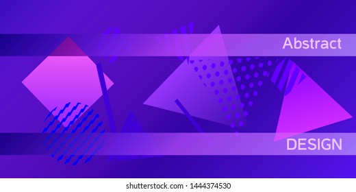 Geometric Violet abstract background with trendy isometric shapes. Minimal universal banner templates in memphis style. Dynamic composition. Vector illustration.