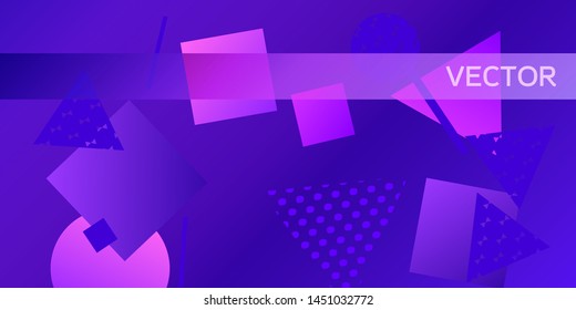 Geometric Violet abstract background with trendy isometric shapes. Minimal universal banner templates in memphis style. Dynamic composition. Vector illustration.