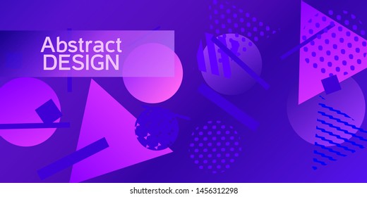 Geometric Violet abstract background with trendy isometric shapes. Minimal universal banner templates in memphis style. Dynamic composition. Vector illustration.