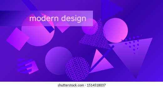 Geometric Violet abstract background with trendy isometric shapes. Minimal universal banner templates in memphis style. Dynamic composition. Vector illustration.