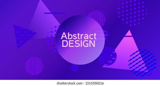 Geometric Violet abstract background with trendy isometric shapes. Minimal universal banner templates in memphis style. Minimalistic Violet background design with dynamic shapes. Vector illustration.