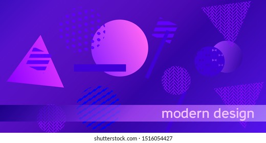 Geometric Violet abstract background with trendy isometric shapes. Minimal universal banner templates in memphis style. Minimalistic Violet background design with dynamic shapes. Vector illustration.