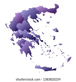 Geometric violet outline map of Greece in vector illustration style.