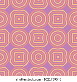 Geometric violet seamless pattern. Bright colored background with pink and yellow elements for wallpapers, textile and fabrics