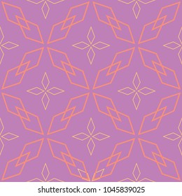 Geometric violet seamless pattern. Bright colored background with pink and yellow elements for wallpapers, textile and fabrics