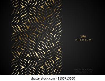 Geometric vip golden greeting card. Black premium paper cut shards design element. Luxury ector illustration