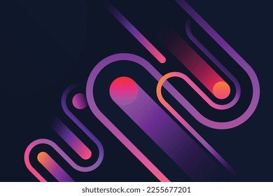 Geometric vivid neon diagonal rounded lines and dots illustration design. Colorful shapes in minimalist style