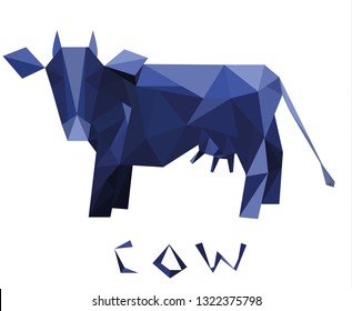 Geometric volume cow. Emblem blue cow. Vector illustration