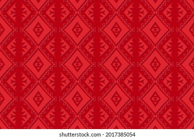 Geometric volumetric convex 3D pattern for wallpaper, websites, textiles. Embossed red background in traditional oriental, Indian style. Texture with ethnic ornament.Fashionable handmade technique.