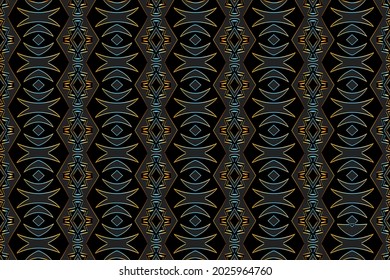 Geometric volumetric convex 3D pattern. Embossed fantasy black background in oriental, indian, mexican, aztec styles. Shiny texture with ethnic artistic ornament.