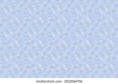Geometric volumetric convex 3D white pattern. Embossed creative blue background in traditional oriental, Indian style.Texture with ethnic ornament. Arabesque for design and decoration.