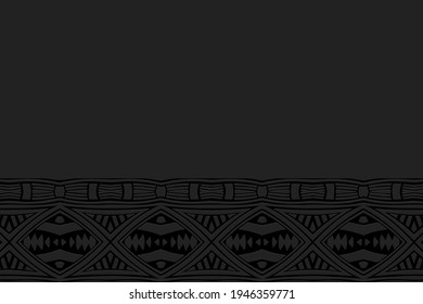 Geometric volumetric convex black background. Ethnic African, Mexican, Native American style. 3D embossed texture from fashionable ornament for presentations, websites. Horizontal insert.
