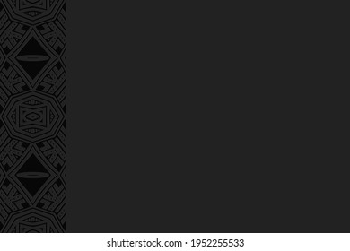 Geometric volumetric convex black background. Ethnic African, Mexican, Indian motives. Handmade style. 3D embossed national colorful pattern for presentations. Vertical insert.