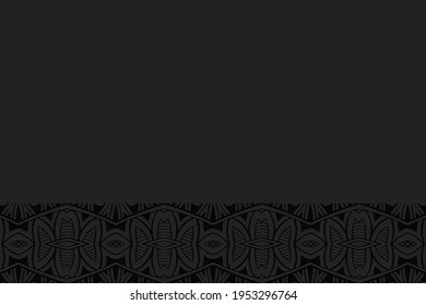 Geometric volumetric convex black background. Ethnic African, Mexican, Indian motives. Doodling style. 3D embossed national traditional pattern. Horizontal insert.