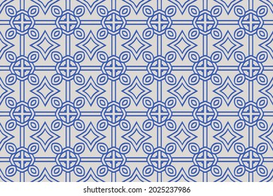 Geometric volumetric convex blue 3D pattern for wallpaper, websites, textiles. Embossed light background in traditional oriental, Indonesian minimalist style. Texture with ethnic ornament.