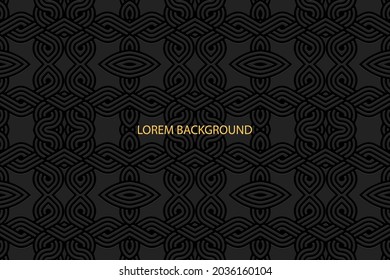 Geometric volumetric convex ethnic 3D pattern, cover design. Embossed vintage abstract black background, handmade ornament. Oriental, Indonesian, Asian, Mexican, Aztec motives.