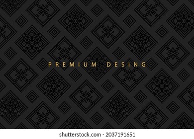 Geometric volumetric convex ethnic 3D pattern, cover design. Embossed vintage black background, doodling ornament, elegant arabesque. Oriental, Indonesian, Asian, Mexican, Aztec motives.