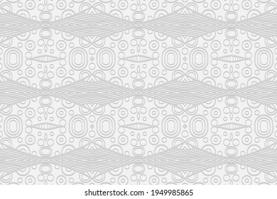 Geometric volumetric convex white background. Ethnic African, Mexican, Indian motives. 3D embossed beautiful pattern in doodling style. Ornament for wallpaper, business cards, textiles, presentations.