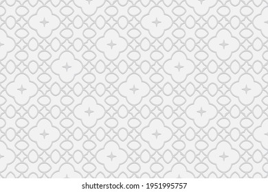 Geometric volumetric convex white background. Ethnic African, Mexican, Indian motives. 3d embossed modern pattern for design.Fashionable style of craft. 