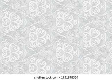 Geometric volumetric convex white background. Ethnic African, Mexican, Indian motives. 3d embossed decorative pattern.Trendy craft style for presentations. 