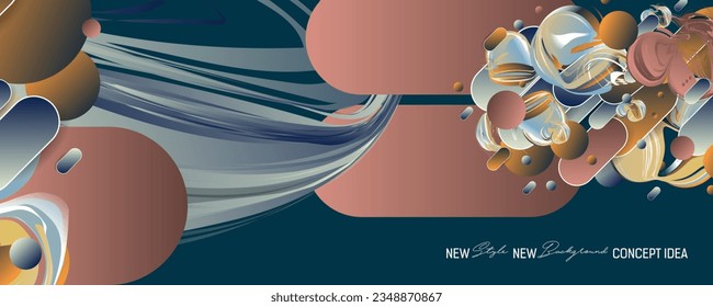 Geometric volumetric forms in the creative universal artistic blue background with pink elements. Trendy Graphic Design for banner, poster, cover, invitation, placard, brochure