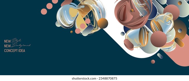 Geometric volumetric forms in the creative universal artistic blue background with pink elements. Trendy Graphic Design for banner, poster, cover, invitation, placard, brochure