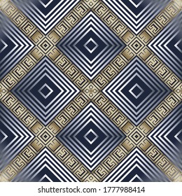 Patrón geométrico de gofre gris sin soldadura. Fondo de rayas ornamentales vectoriales. Rhombus marcos, rayas. El estilo étnico tribal repite fondo. La clave griega serpentea el adorno de moda. Resumen de diseño moderno.