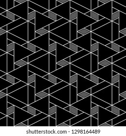Geometric wallpaper. Triangles, rhombuses ornament. Triangular, quadrangular shapes backdrop. Geometrical background. Digital paper, textile print, abstract. Seamless pattern. Vector.