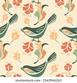 Geometric Warbler pattern vintage style and hand draw line