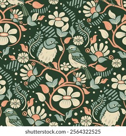 Geometric Warbler pattern vintage style and hand draw line