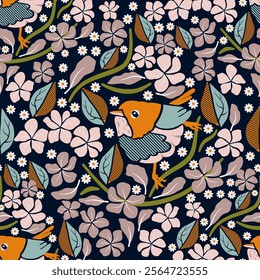 Geometric Warbler pattern vintage style and hand draw line