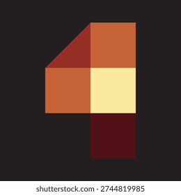 Geometric Warm Tone Number Four Design Element with Black Background