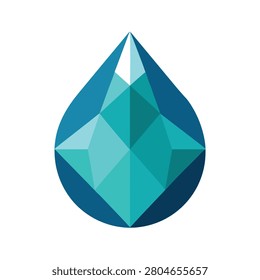 Geometric water drop shape with blue and teal triangular facets and sharp edges on a solid white background