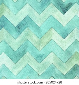 Geometric watercolor chevron pattern.  Turquoise background. Vintage card.