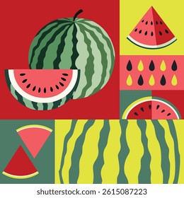Geometric Watermelon Fruit Pattern Design Illustration