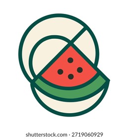 Icono geométrico de sandía hecho de círculos conectados y una rebanada de triángulo, Arte vectorial abstracto.