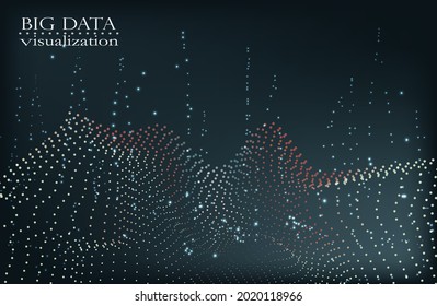 geometric wave from dots. shine from dots. sound wave. data visualization.Cryptocurrency fintech network blockchain and programming concept.