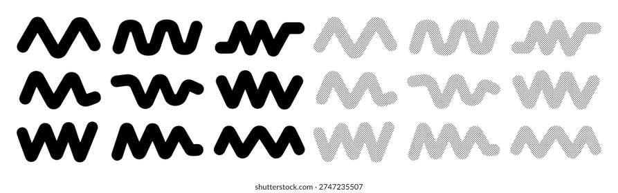 Geometric wave elements set, abstract sawtooth line art, decorative border illustrations