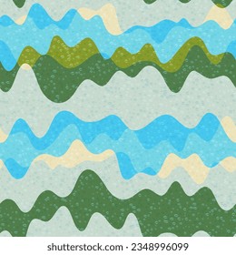 Geometric wave liquid vector seamless pattern. Wavy dynamic stripes texture. Cisual illusion curvature motion effect. Colorful textile print design. Wave flow splash fluid shapes swatch.