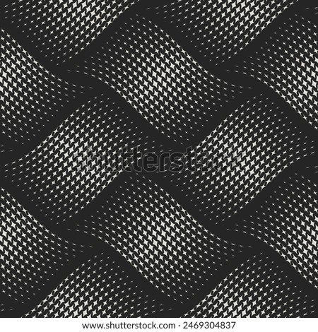 Geometric Wave Pattern. This striking black and white design features a dynamic, undulating grid with a mesmerizing optical illusion effect. Perfect for modern digital backgrounds and visual art.