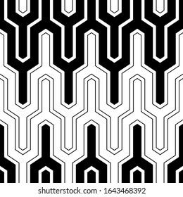 Geometric waves ornament. Zigzag lines background. Linear backdrop. Jagged stripes motif.Curves image. Seamless pattern.Digital paper, textile print, web design