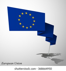 Geometric Waving Flag of European Union. Vector Illustration