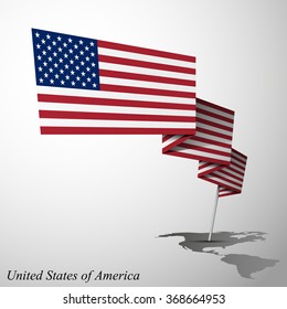 Geometric Waving Flag of United States of America. Stars and Stripes. Vector Illustration