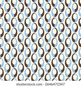 Geometric wavy background. Chain circles vector seamless pattern. Vintage colored fashion allover print. Retro repeat ornament wallpaper.