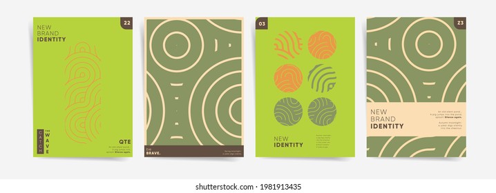 Diseño de círculos ondulados geométricos para afiches, portada de libros, folleto o fondo. Los círculos de estilo asiático y los fondos geométricos de las olas están fijados. Gráfica de formas de geometría abstracta. Fondo oriental verde.