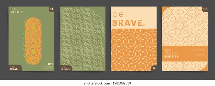 Geometric wavy circles design set for poster, book cover, brochure or background. Asian style circles and waves geometric backgrounds set. Abstract geometry shapes graphic. Modern art asian poster set